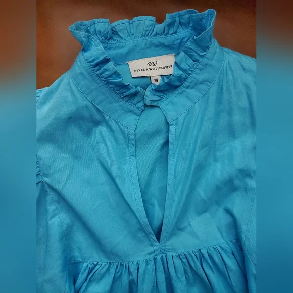 NEVER A WALLFLOWER cotton high neck dress in turquoise blue Medium - Picture 6 of 8